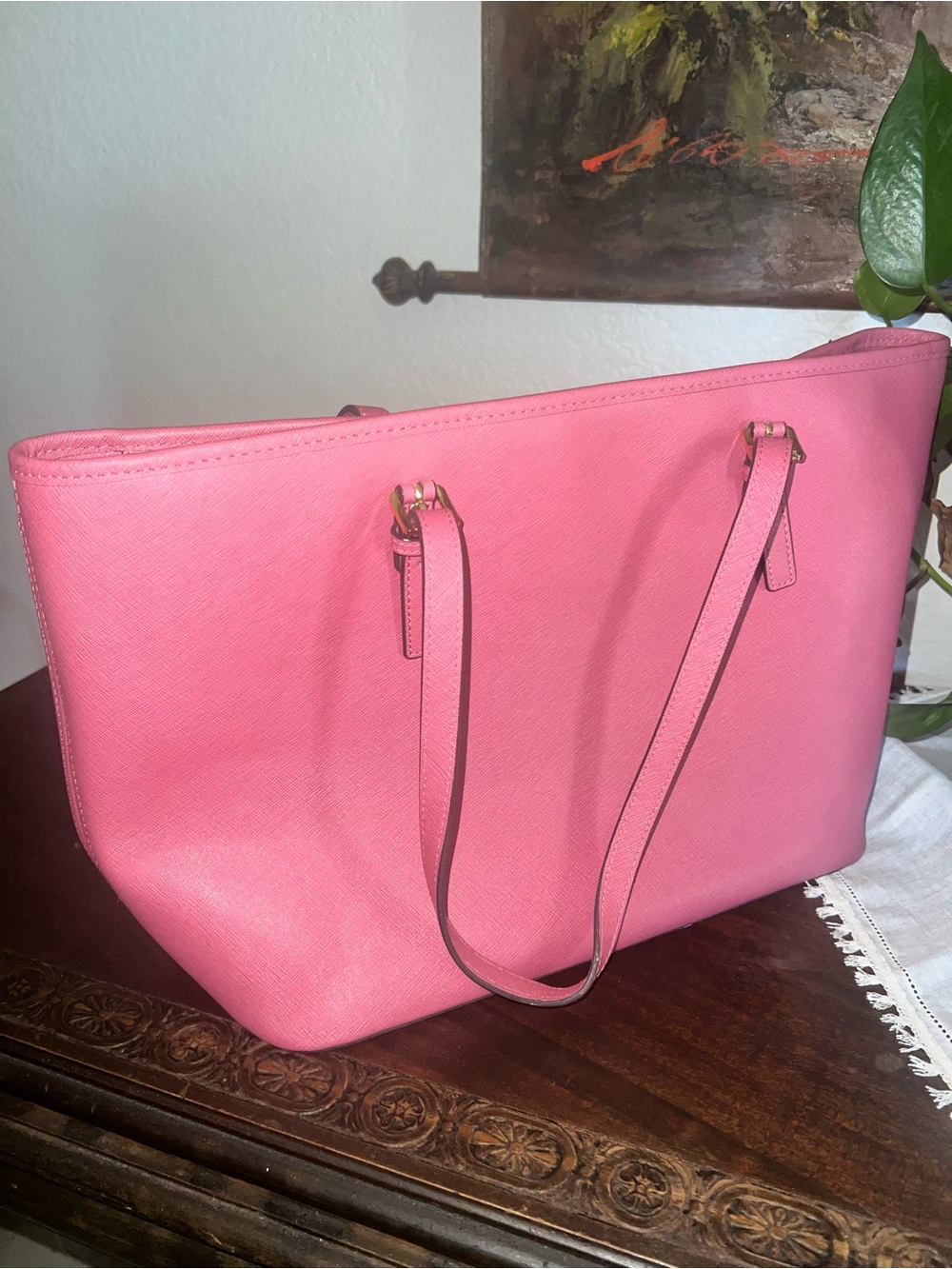 Michael Kors Pink Saffiano Tote with Gold MK Charm Mauve Pink - Picture 2 of 8